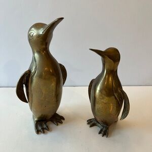 Vintage  Brass Penguins- Mother and Baby - Brass Birds - Boho Decor- Pen…